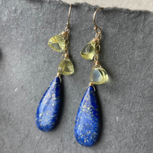Load image into Gallery viewer, Lapis Lazuli Lemon Quartz Cascade Earrings, OOAK