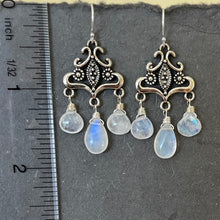 Load image into Gallery viewer, You must be royalty, rainbow moonstone Chandelier Earrings