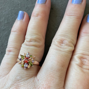 Starburst CZ Sapphire Look Rose gold plated fun ring