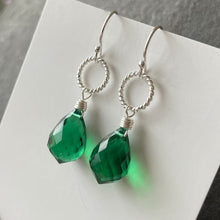 Load image into Gallery viewer, Emerald Green Silver Hoop Earring