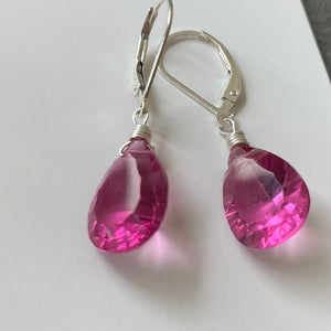 Pink Spinel Laser Cut Quartz Pear Dangle Earrings