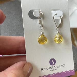 Lemon Ice Laser Cut Quartz Heart Dangle Earrings