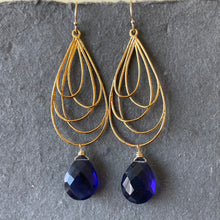 Load image into Gallery viewer, Layered Teardrop Chandelier earrings, Deep Sapphire Blue