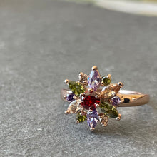 Load image into Gallery viewer, Starburst CZ Sapphire Look Rose gold plated fun ring