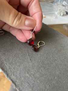 Red Garnet Laser Cut Quartz Heart Dangle Earrings