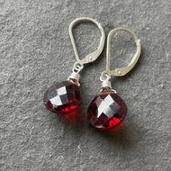 Red Garnet Laser Cut Quartz Heart Dangle Earrings