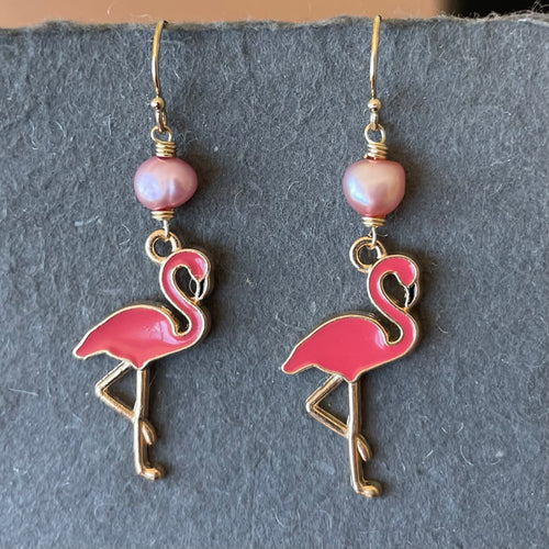 Flamingo and Pearl Dangles