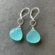 Load image into Gallery viewer, Large Aqua Chalcedony hoop leverback earrings