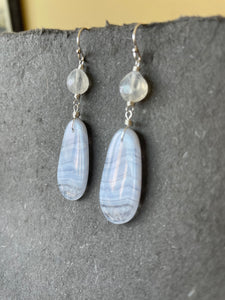 Blue Lace Agate and Moonstone Earrings, OOAK