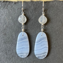 Load image into Gallery viewer, Blue Lace Agate and Moonstone Earrings, OOAK