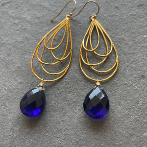 Layered Teardrop Chandelier earrings, Deep Sapphire Blue
