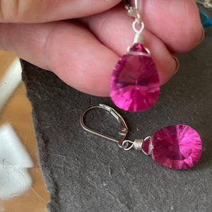 Pink Spinel Laser Cut Quartz Pear Dangle Earrings