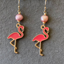 Load image into Gallery viewer, Flamingo and Pearl Dangles