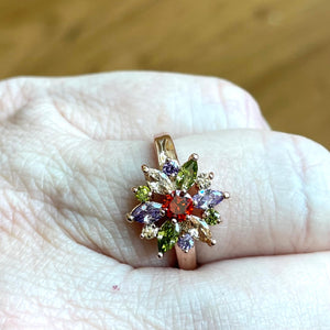Starburst CZ Sapphire Look Rose gold plated fun ring