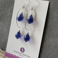 Deep Tanzanite Blue Oval Hoop Earrings