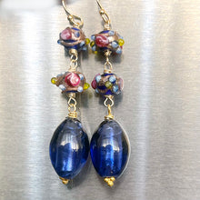 Load image into Gallery viewer, Vintage Wedding Cake Cobalt and Foiled Glass Earrings, metal options