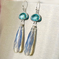 Topaz Blue Glass and Sparkling Opalite Earrings