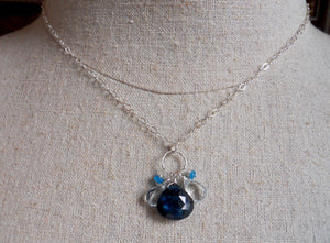 Blue Apatite and Aquamarine Loop Dangle Necklace