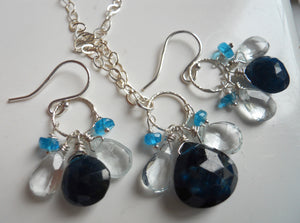 Blue Apatite and Aquamarine Loop Dangle Necklace