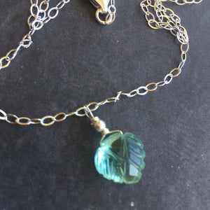 Aquamarine Blue Carved Leaf Necklace