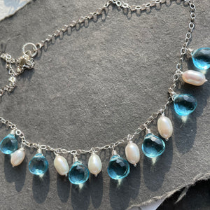 Gilded Age Topaz Blue and Pearl Necklace