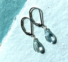 Load image into Gallery viewer, Aquamarine Pear Cut Dangles, Leverback