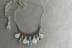 Artisan Aquamarine and Moonstone Necklace, Adjustable