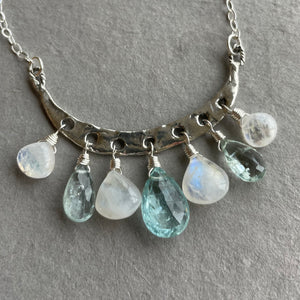 Artisan Aquamarine and Moonstone Necklace, Adjustable