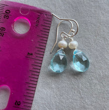 Load image into Gallery viewer, Aquamarine Quartz and Pearl Earrings, Metal Options
