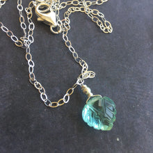 Load image into Gallery viewer, Aquamarine Blue Carved Leaf Necklace