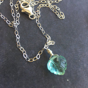 Aquamarine Blue Carved Leaf Necklace