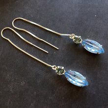 Load image into Gallery viewer, Modern Vintage Swarovski Crystal Threader Earrings, Tanzanite Blue