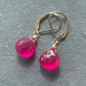Bright Ruby Pink Dangles, Earwire and metal options