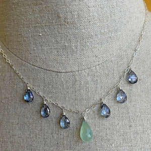 Chalcedony and Sparkling Mystic Blue Quartz Necklace