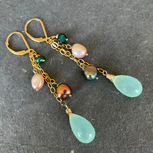 Chalcedony and Pearl Swing Earrings