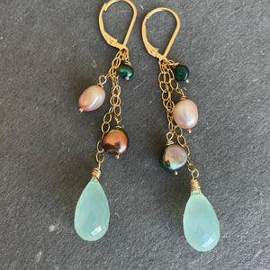 Chalcedony and Pearl Swing Earrings