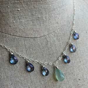 Chalcedony and Sparkling Mystic Blue Quartz Necklace