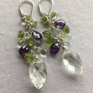 Carved Leaf Cluster in Crystal, White Topaz, Peridot & More