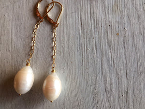 Freshwater Pearl Dangle Earrings, Sterling, Gold, or Rose Gold