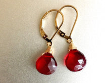 Load image into Gallery viewer, Cabernet Red Single Stone Leverback Optional Earrings, Sterling, Gold or Rose Gold