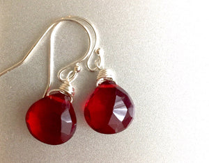 Cabernet Red Single Stone Earrings, Sterling, Gold or Rose Gold