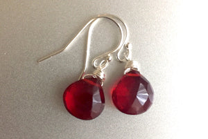 Cabernet Red Single Stone Earrings, Sterling, Gold or Rose Gold