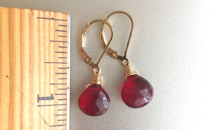 Cabernet Red Single Stone Leverback Optional Earrings, Sterling, Gold or Rose Gold