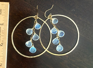 Deborah Hammered Hoop Earrings in Moonstone and 14K Gold Filled, Size: 50mm, 2", Metal choices