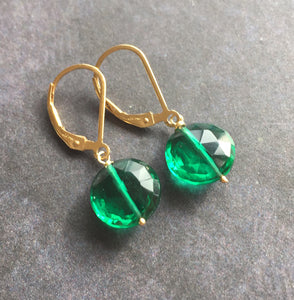 Emerald Coin Dangle Earrings, metal choices