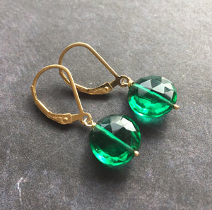 Emerald Coin Dangle Earrings, metal choices