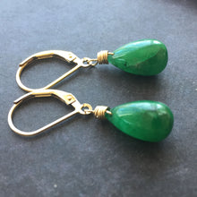 Load image into Gallery viewer, Emerald Teardrop Leverback Earrings, OOAK
