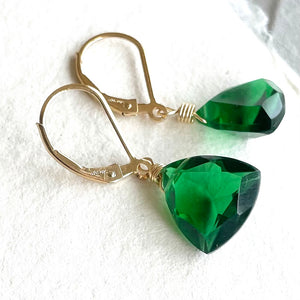 Trillionaire Earrings, Emerald Green leverback