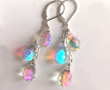 Load image into Gallery viewer, Fire Rainbow TRIO Moonstone Teardrop Dangles, Earwire and metal choices