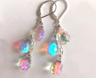 Fire Rainbow TRIO Moonstone Teardrop Dangles, Earwire and metal choices